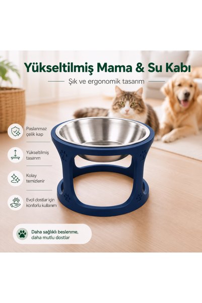 Arvina Atelier Yükseltilmiş Mama ve Su Kabı | Paslanmaz Çelik Kaplı Kedi Köpe...