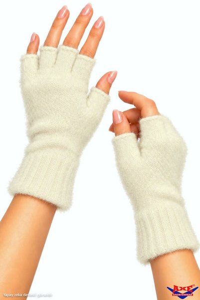 AXE SPORTSWEAR Winter Cream Color Soft Textured Fingerless Cut-Out Half Finge...