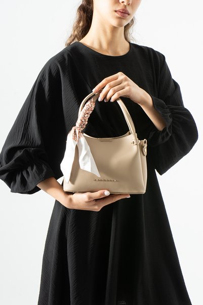 DEV 3 ADAM Women's Hand and Shoulder Bag with Mink Scarf Detail and Three-Com...