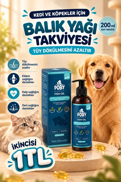 Poby Pet Club Kedi & Köpekler İçin Premium Tüy Dökülmesini Önleyici ve Tüy Sa...