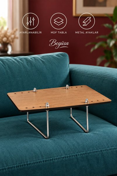 Begüsa Mitra Ayarlanabilir Ceviz Koltuk Kenarı Metal Ayaklı Çok Amaçlı Yan Se...