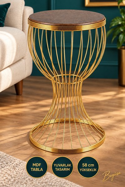 Begüsa Aldora Sehpa Gold Ahşap Ceviz, Dekoratif Sehpa, Salon ve Oturma Odası ...