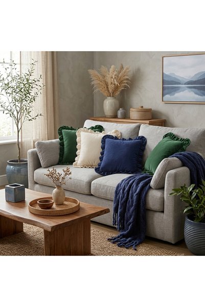Bc Home Midnight Blue Country Ruffled Square Throw Pillow Cover Soft Textured, Bohemian, 1 Piece