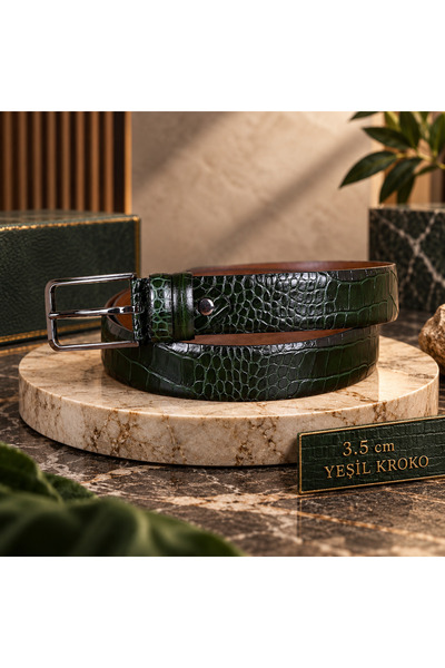KASVA DERİ Curea din piele de crocodil verde 3,5 cm