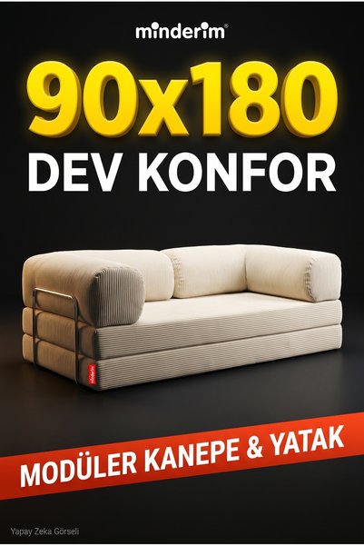 Minderim Eko Kanepe, Fitilli Kadife, Silinir, Yıkanır, Rebonded 50dns, 36h Cm...