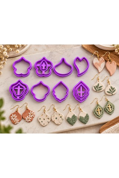 Adana Pasta Malzemeleri SPECIAL POLYMER CLAY EARRING SET 8-PIECE ORGANIC MODEL:1