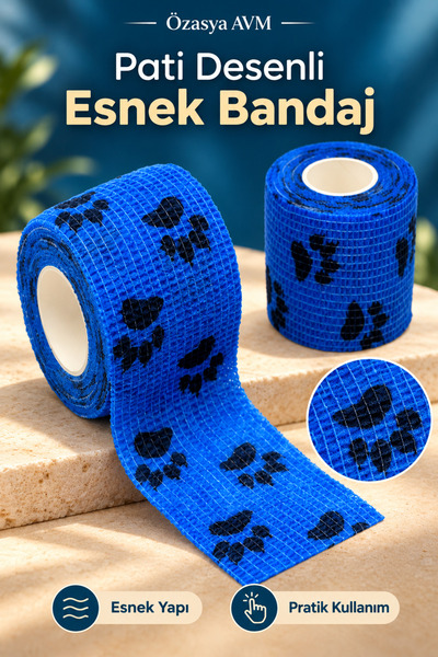 Özasya AVM MAVİ RENK Pati Desenli Kendinden Yapışkanlı Bandaj