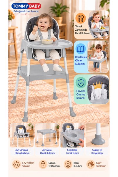 Tommybaby 3 in 1 Çalışma Masalı ve Pedli Mama Sandalyesi
