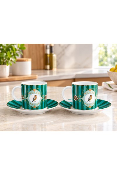 umut züccaciye Green Coffee Cup Set for 2 People, 4 Pieces