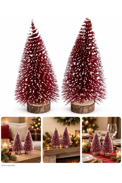 Yenigeldi 2 Pieces 15 cm Snowy Shimmering Red Christmas Pine Tree, Christmas ...