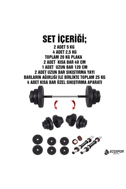 ECG Spor 25 Kg Halter Seti Ve Dambıl Seti Ağırlık Fitness Seti
