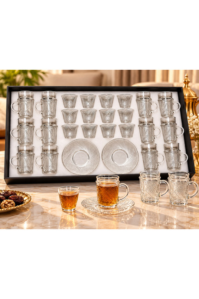 goldenline 36-Piece Premium Glass Tea & Cawa Cup Set with 12 Tea Cups, 12 Saucers & 12 Cawa Cups – Elegant Hospitality Serving Set