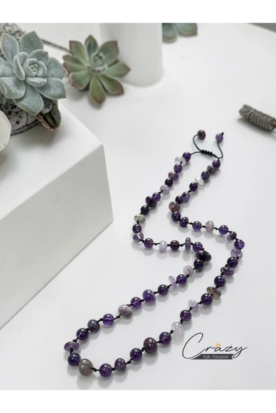 CRAZY TAKI TASARIM Genuine Amethyst Natural Stone Long Unisex Necklace (70-80...
