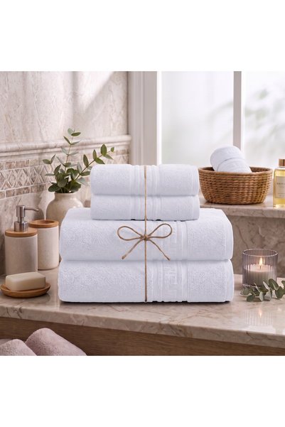 Ralex Set 4 prosoape de baie 70x140 cm și 50x90 cm, Bumbac 100%, Greek Border...