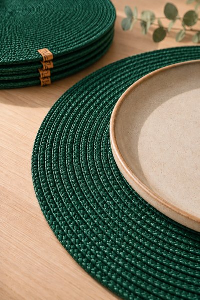 Naspar Christmas Green Color Plate Set / 6 Pieces Plates / Modern American Serving, Stylish Presentation Plate / Dinnerware (32cm)