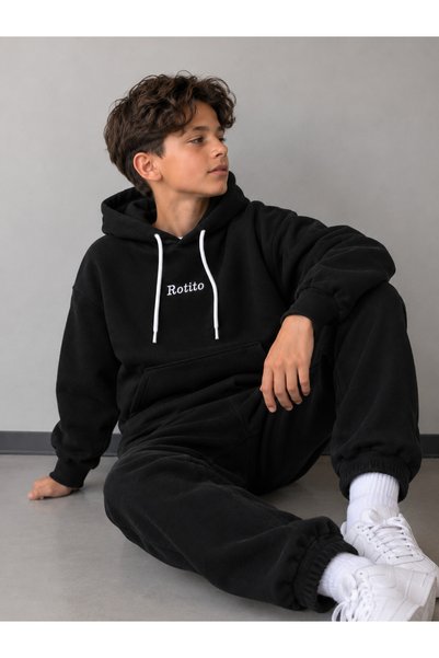 Rotito Boy's Oversize Embroidered Hooded Sweatshirt