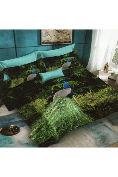 Ralex Lenjerie de pat dublă din bumbac Finet 3D 6 piese 220 x 240 cm, Păun, V...