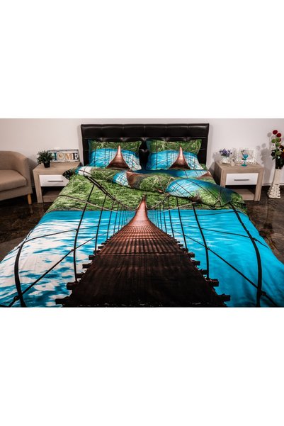 Ralex Lenjerie de pat dublu 4 piese 220 x 230 cm Digital Print 3D, Albastru/M...