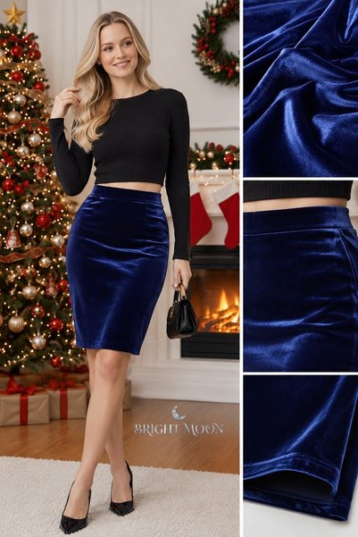 bright moon Women's Silk Velvet Pencil Skirt Lycra Fabric