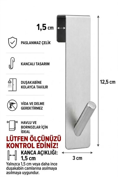 evnepa Bornozluk Çok Amaçlı Bornoz Askısı Kancalı İnox Bornozluk İnox Paslanmaz Bornozluk Üç Adet