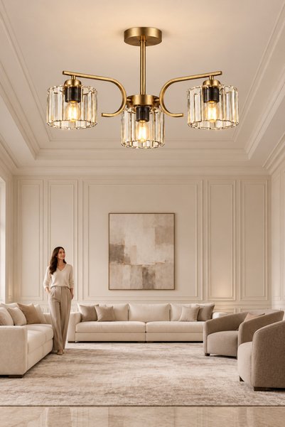 ESSLİGHT Asel 3’lü Eskitme Plafonyer Kristal Taşlı Avize Salon Mutfak Yatak O...