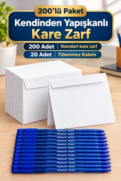 Arthobi Düğün, Para Takı Zarfı Ağzı Yapışkanlı 200 Adet Ve 20 Adet Tükenmez K...