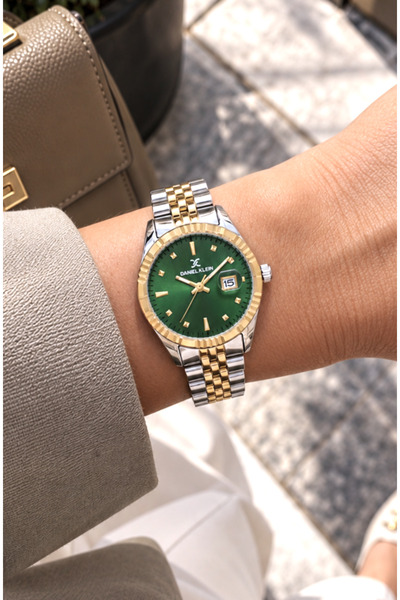 Daniel Klein Prestige Çift Renk Çelik Kordon Yeşil Kadran 2 Yıl Garantili Ori...