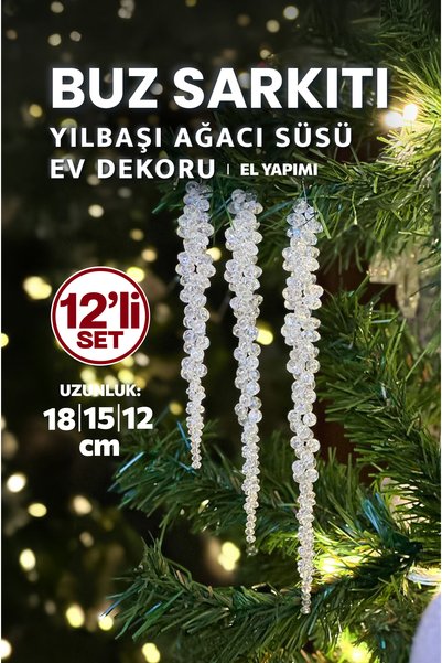 RAVVORA Buz Sarkıtı 12'li Set Yılbaşı Çam Ağacı ve Ev Dekorasyonu Süsü / Janj...