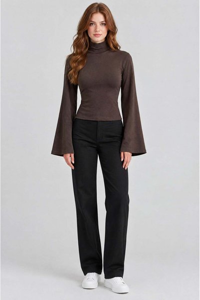 VACHT Women's brown half turtleneck turtleneck waist fitted women's spanish l...