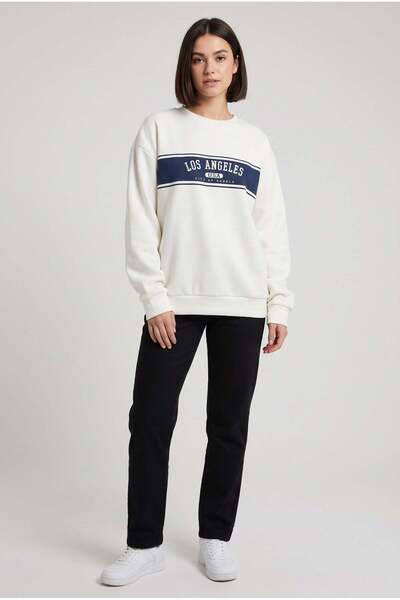 VACHT Γυναικείο φούτερ εκρού Off White City Of Angels με στάμπα 0 O-Neck Over...