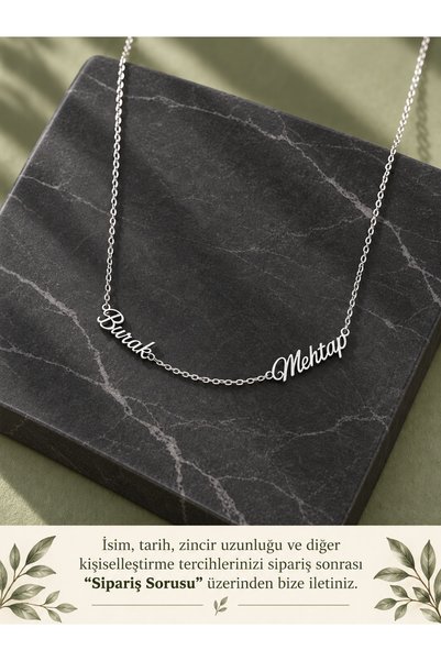 925 Ayar Orijinal Gümüş Kişiselleştirilmiş İki İsimli Minimalist Kolye - Silver Renk