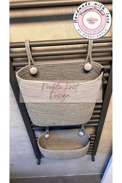 DOUBLE KNOT DESİGN 3lü Organizer Gri Tress Çok Amaçlı Düzenleyici Sepet Havlu...