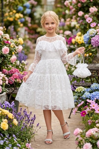 ABİYEKİDS Children's Evening Dress with Lace Bag Graduation Gown Aby257