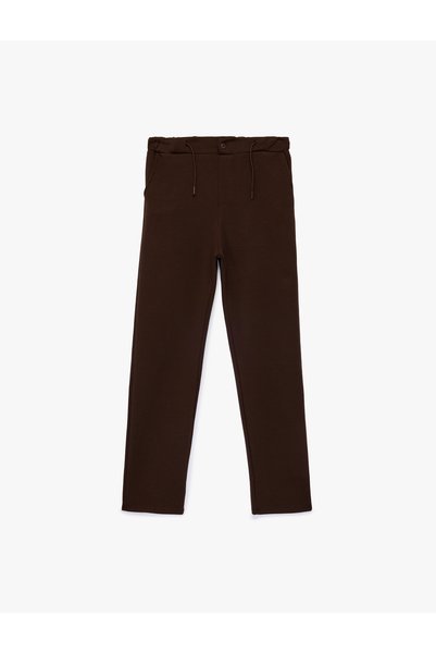 Koton Cotton Fleece-Lined Pants Look Sweatpants with Tie-Up Waist