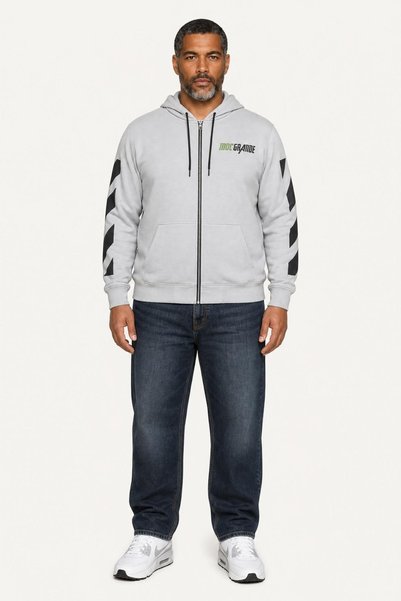 Starbattal Large Size Hooded Zippered 3Ip Sweat Mg 25718 Gray