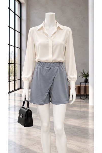 Modafeminen Stylish Detailed Gray Skirt Shorts 5858