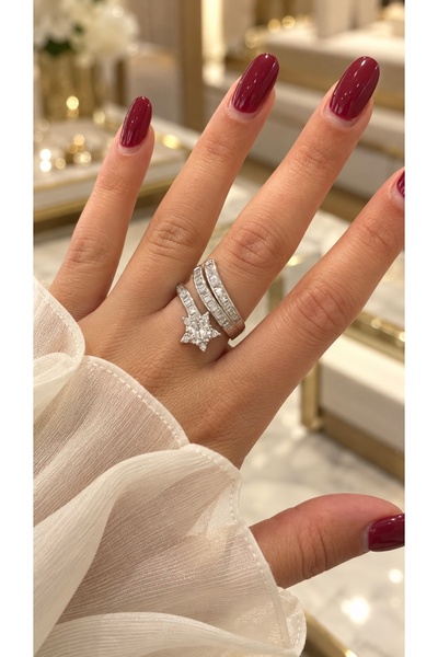 GLARE JEWELRY CO Shooting Star Model Luxury Zircon Stone Stainless Steel Ring...