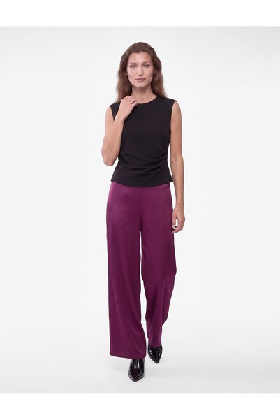Koton Pantaloni din satin cu croială normală, talie normală, picior larg și d...