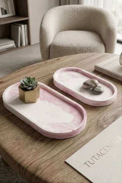 TUTACENTER Handmade 2-Piece Concrete Tray Presentation Organizer - Oil Contai...