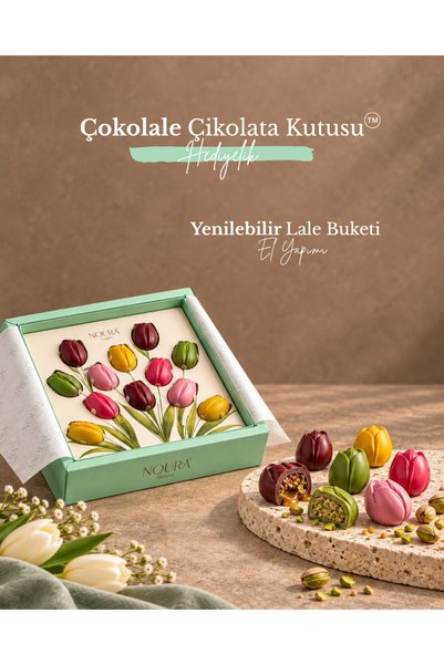 Noura Delights Çokolale Hediye Çikolata Kutusu Lale Buketi Tasarımlı El Yapım...
