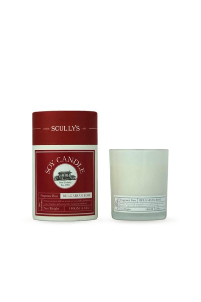 Scullys Lumânare cu aromă de soia și trandafir, Scullys, 180 g, 40 ore