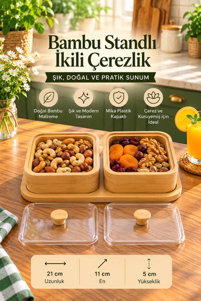 humazeyy Bambu standlı ikili bambu çerezlik