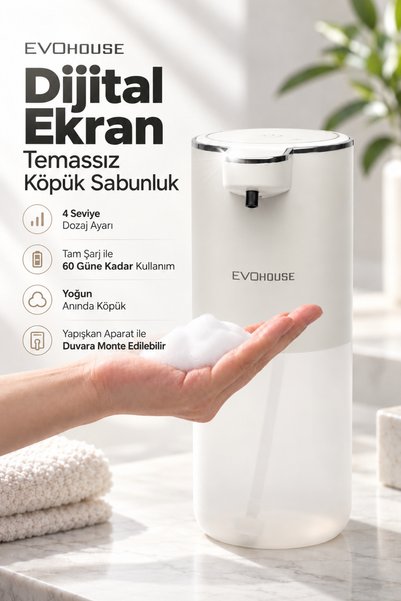 Evo House Otomatik Sensörlü Köpük Sıvı Sabunluk - Şarjlı- Duvara Monte - P11s...