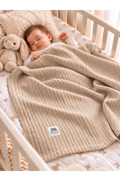 Fulya Tuhafiye Ftbabaycollection Knitted Pique Fabric 100% Cotton Baby Blanket 90X110 cm
