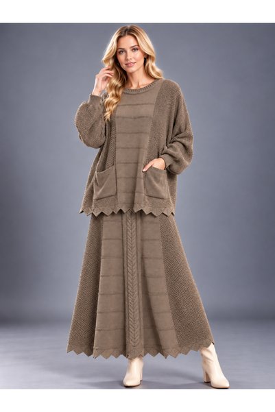 duygu altıntaş Cotton Knitted Sweater Skirt Double Set with Pockets Knitwear ...