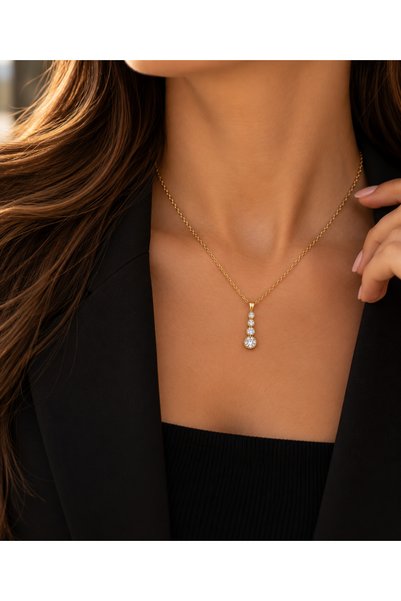 Adata Jewelry قلادة من الفولاذ المقاوم للصدأ بحجر الزركون المستدير ذهبي/فضي 4...