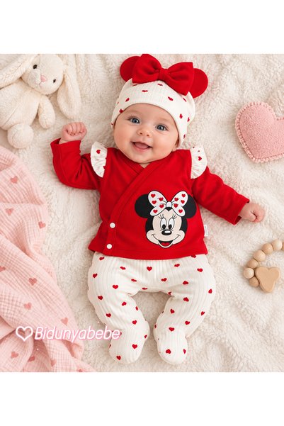 EMSTA BABY Miki Kalpli 5 parça yenidoğan bebek takımı-%100 ORGANİK PAMUKLU