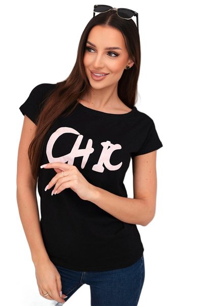 Kesi Bluză de damă din bumbac cu imprimeu CHIC, neagră