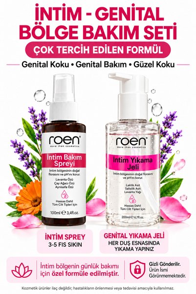 Roen Genital Bölge Kötü Koku Bakım Seti, Temizleme, Hoş Koku ve Ferahlık, İntim Sprey ve İntim - Genital Bölge Yıkama Jeli Seti 300ml