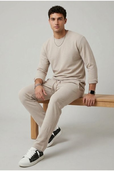 MODA NAZAN Men's Oysho Quality Relaxed Fit Crew Neck Long Sleeve Bottom-Top D...